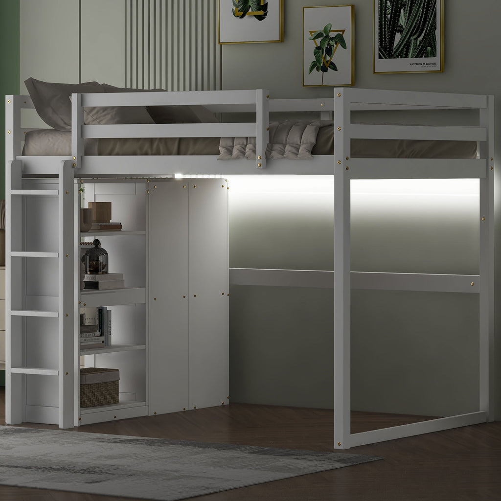 Loft Bed With Built In Wardrobe, Storage Shelves, And LED Light by Unique Piece Furniture