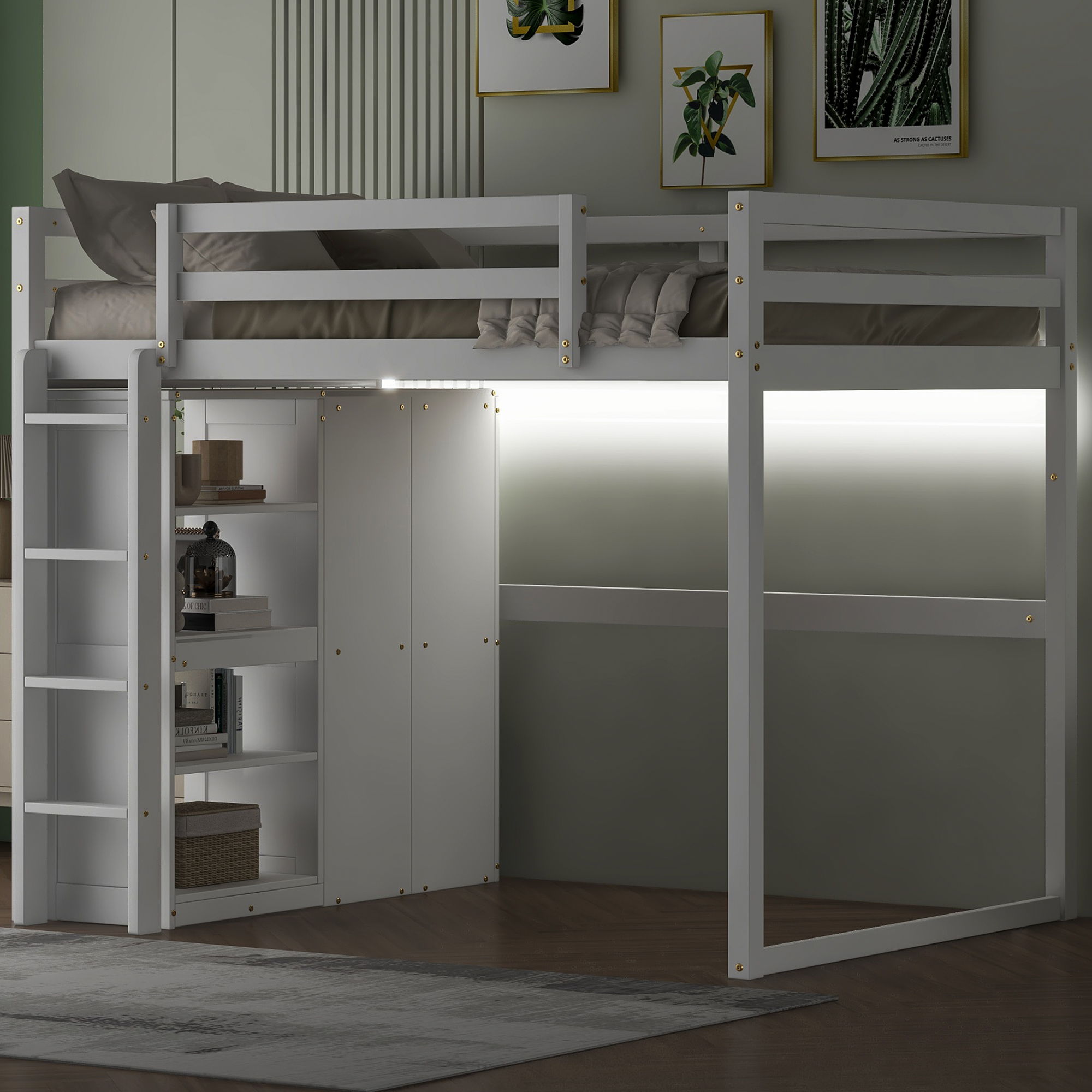 Loft Bed With Built In Wardrobe, Storage Shelves, And LED Light by Unique Piece Furniture
