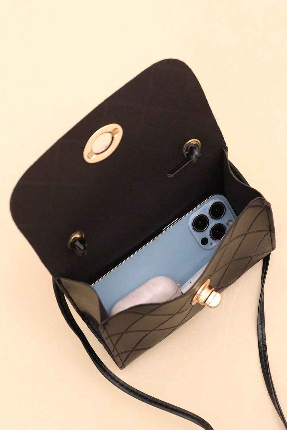 Black PU Leather Diamond Pattern Messenger Bag by Wild and Free Boutique