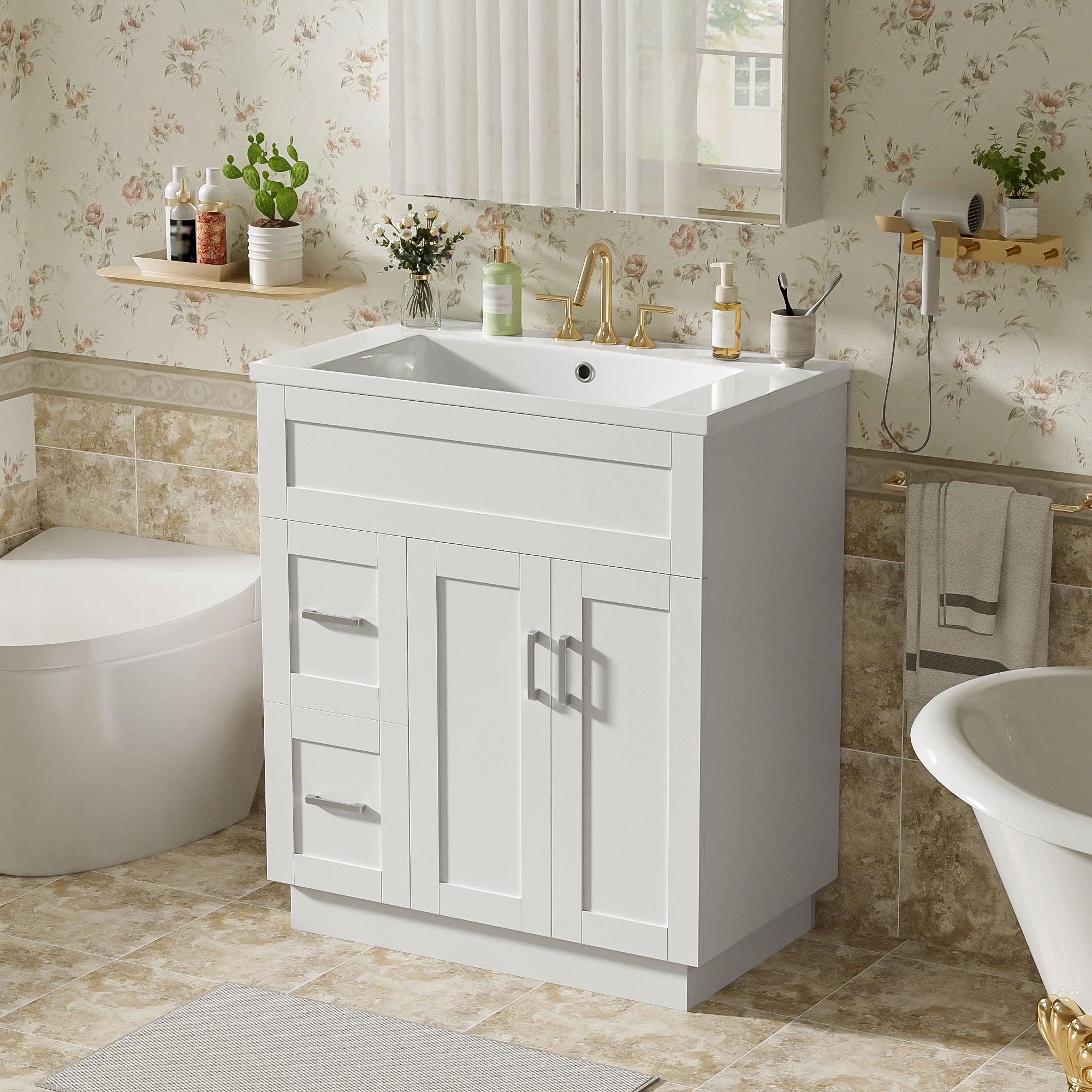 Bathroom Vanity With 2 Doors, 2 Drawers, Adjustable Shelf, Hidden Slides & Soft Close Hinges by Unique Piece Furniture
