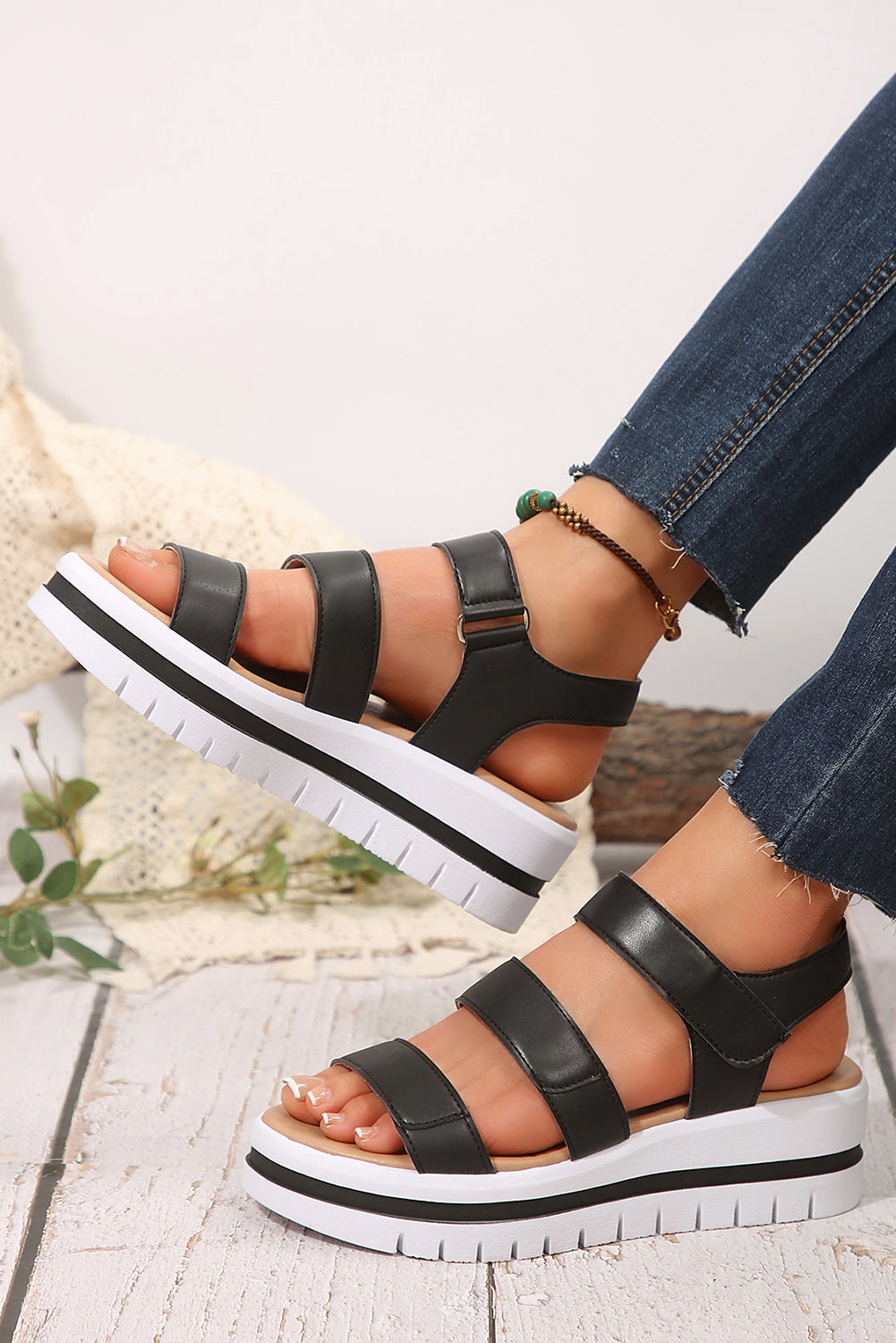 Camel Hollow Out Buckle PU Leather Platform Sandals by Wild and Free Boutique