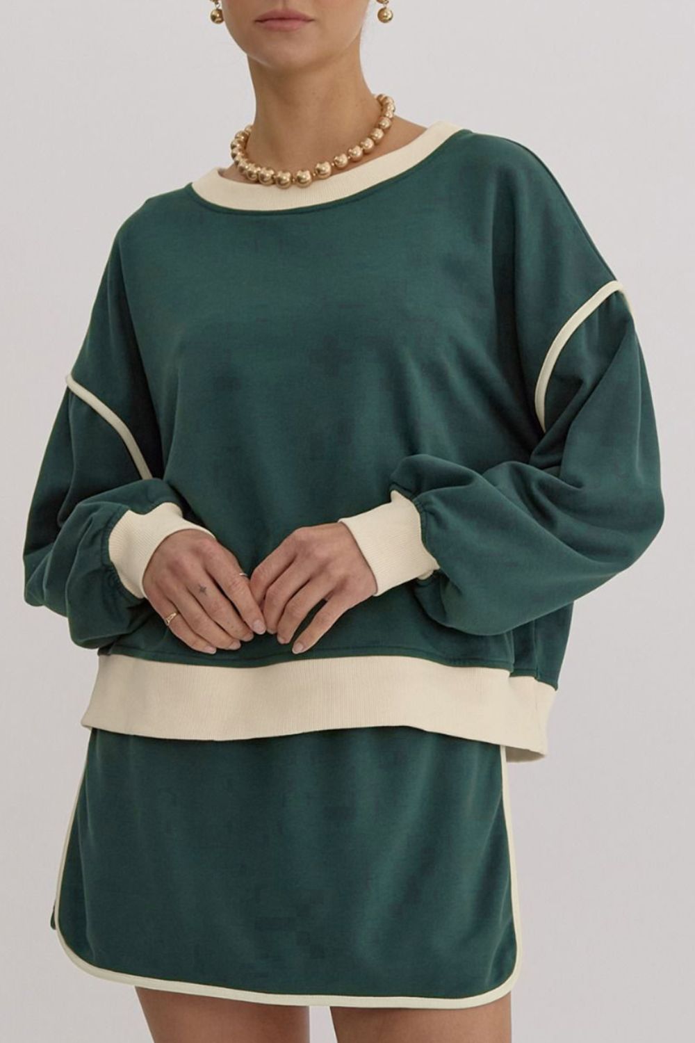 Contrast Trim Round Neck Top and Skort Set by Wild and Free Boutique