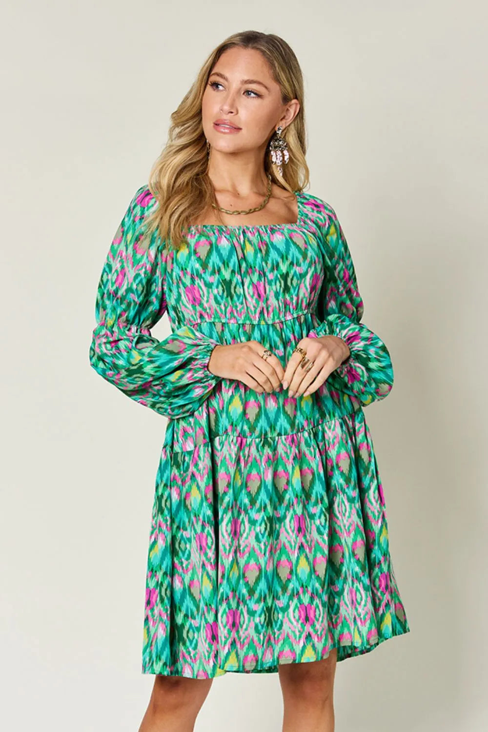 Double Take Full Size Printed Long Sleeve Dress by Wild and Free Boutique