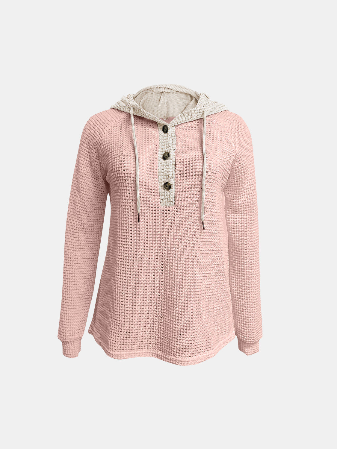 Full Size Waffle-Knit Contrast Long Sleeve Hoodie by Wild and Free Boutique