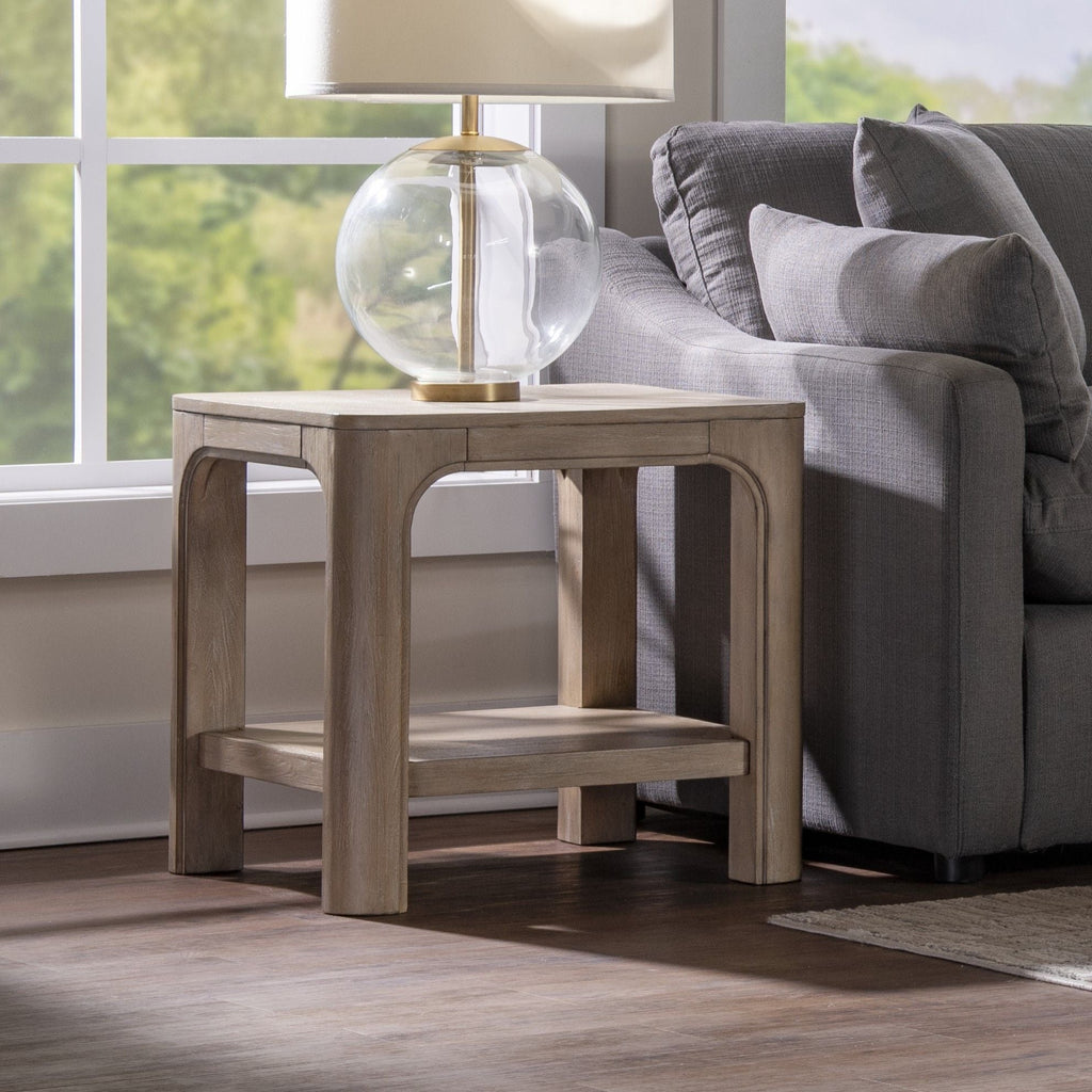 Solano Square Wood Side End Table with Shelf Weathered Mango by Unique Piece Furniture
