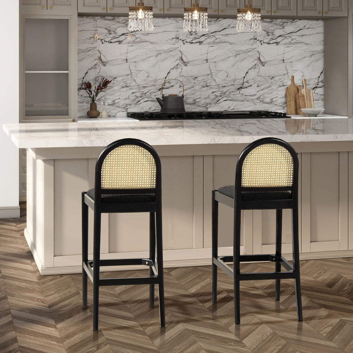 Panama - Curved Back Cane Bar Stool (Set of 2) by Unique Piece Furniture