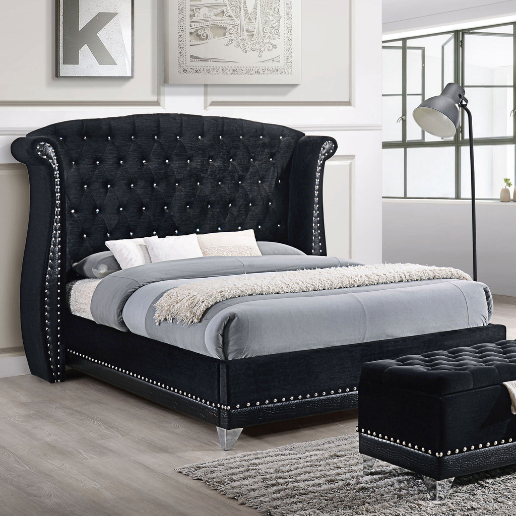 Barzini Upholstered Eastern King Wingback Bed Black by Unique Piece Furniture