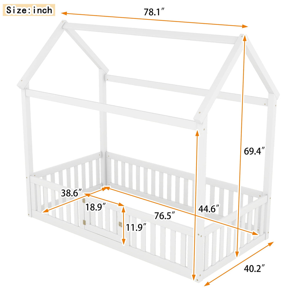Wood House Bed With Fence And Door by Unique Piece Furniture
