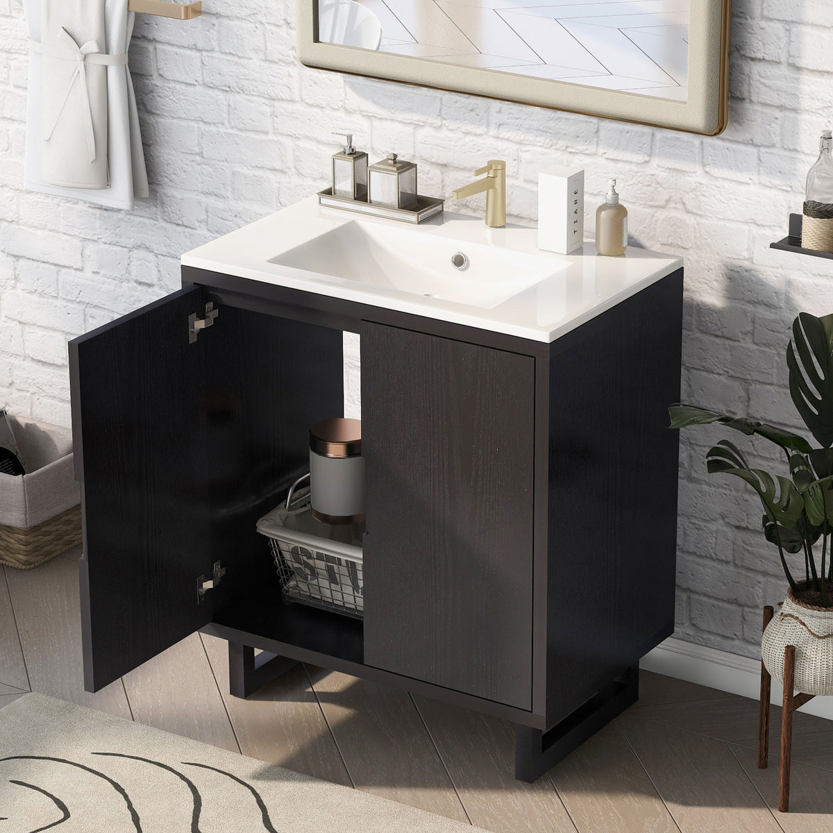 Bathroom Vanity Set With Sink, Combo Cabinet, Bathroom Storage Cabinet, Solid Wood Frame by Unique Piece Furniture