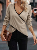 Full Size Crisscross Contrast Trim Long Sleeve T-Shirt by Wild and Free Boutique