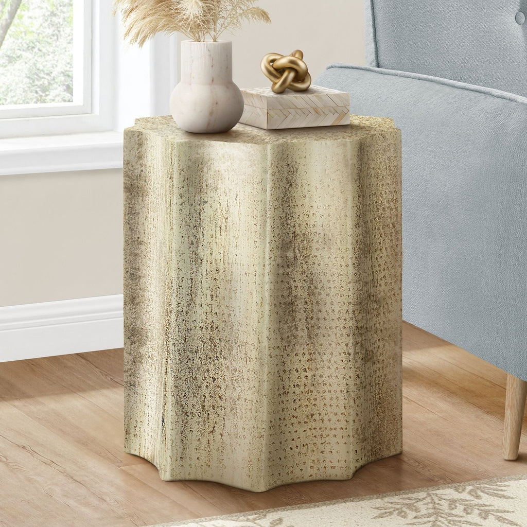 Drum Accent Side Table, Stylish Scalloped Design by Unique Piece Furniture