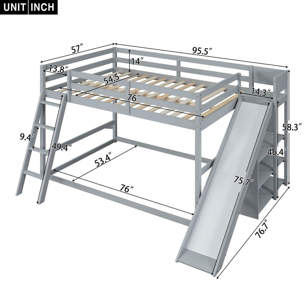 Bunk Bed With Ladder, Slide, And Shelves Pine Wood by Unique Piece Furniture