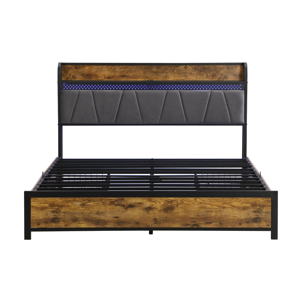 Contemporary Bed Frame With Storage Headboard, Charging Station, LED Lights by Unique Piece Furniture