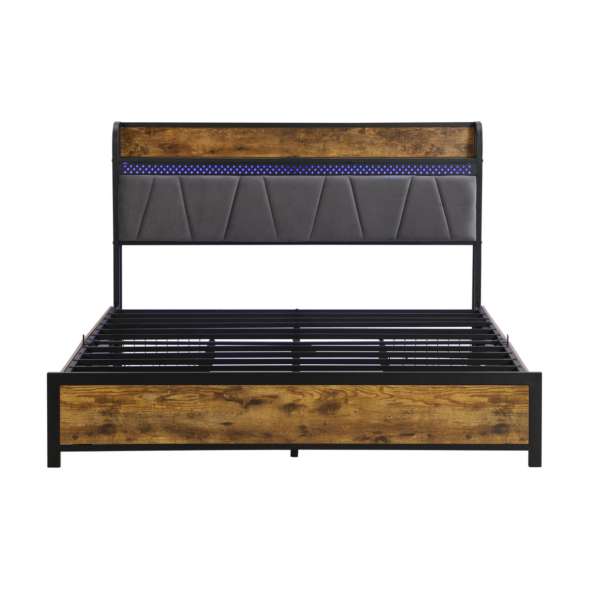 Contemporary Bed Frame With Storage Headboard, Charging Station, LED Lights by Unique Piece Furniture