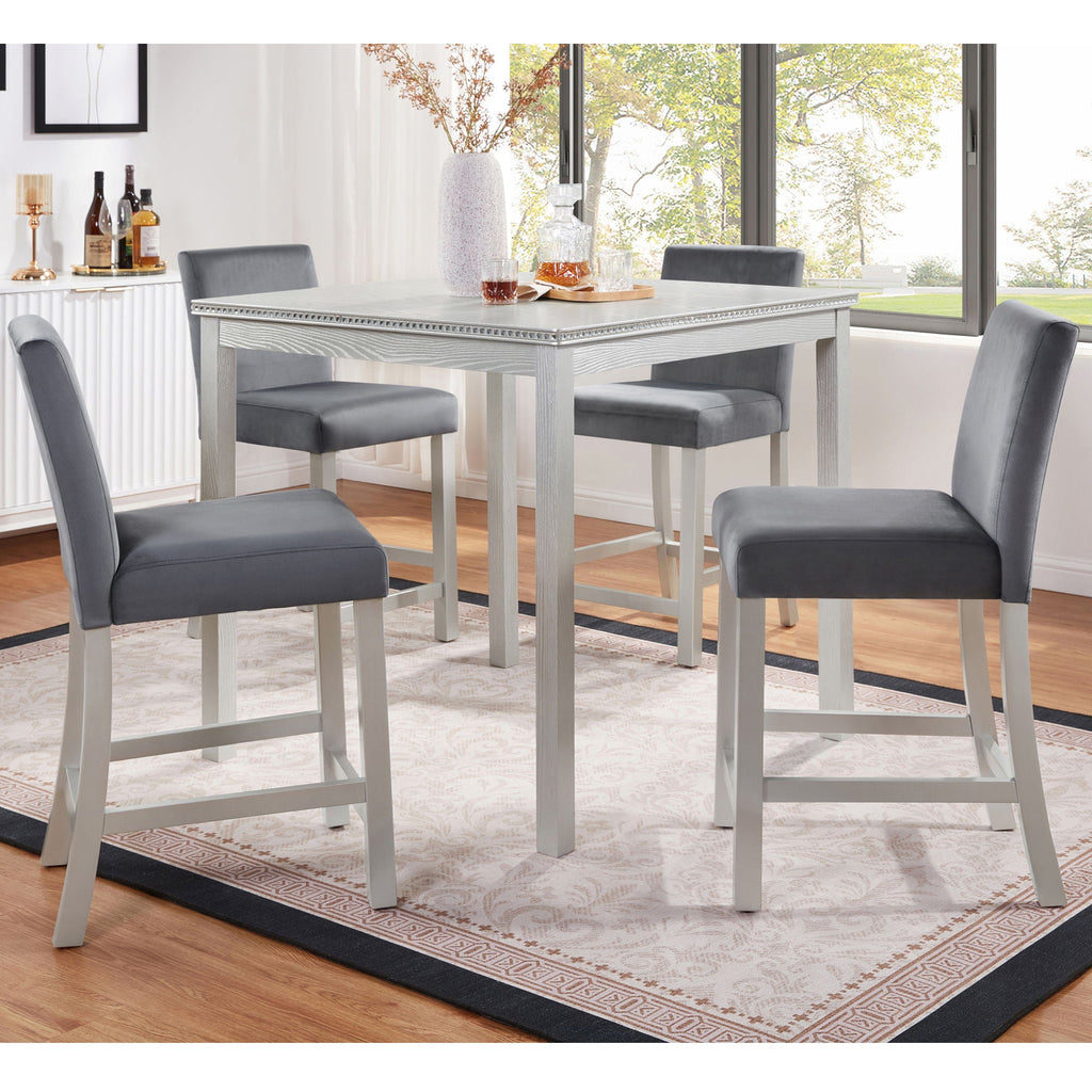 5 Pieces Counter Height Table Set, Kitchen Table With Square Table And 4 Upholstered Chairs by Unique Piece Furniture