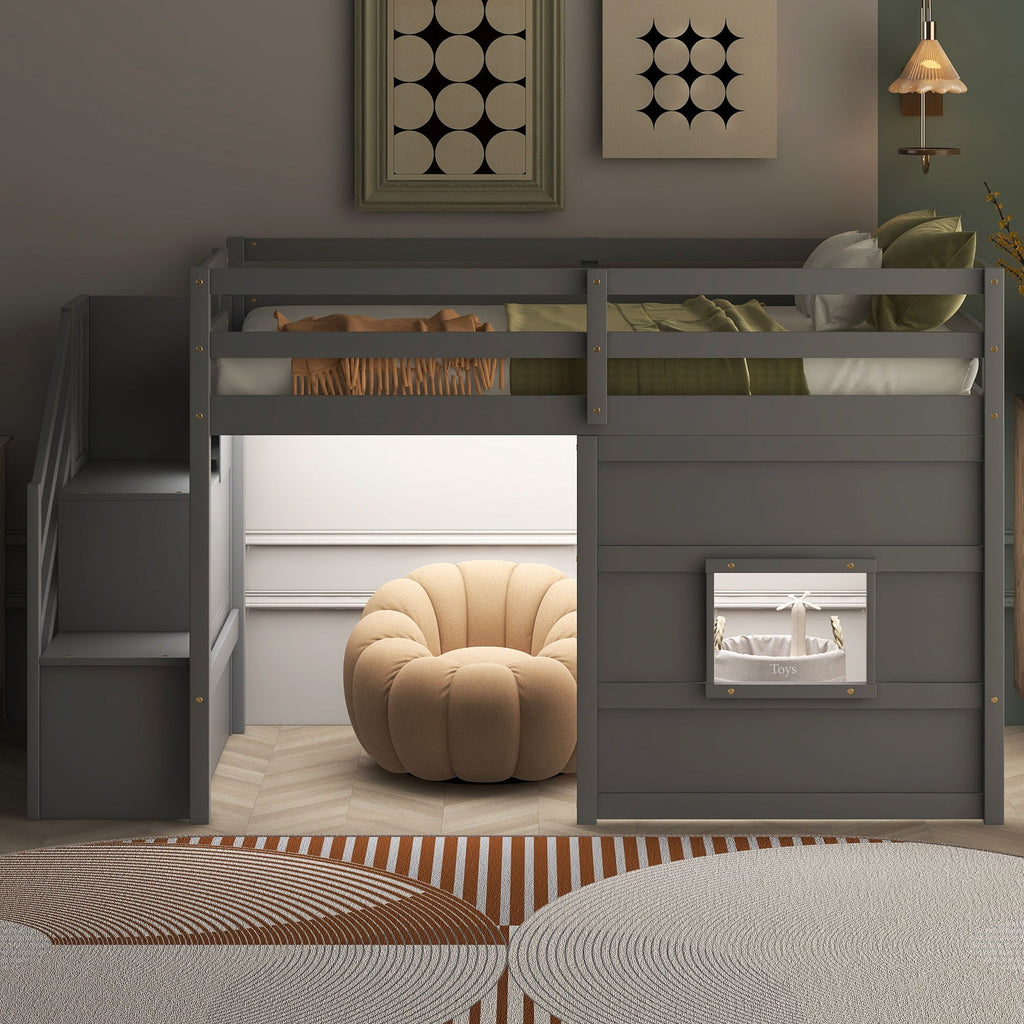 Loft Bed With Storage Staircase, Window & LED Light by Unique Piece Furniture