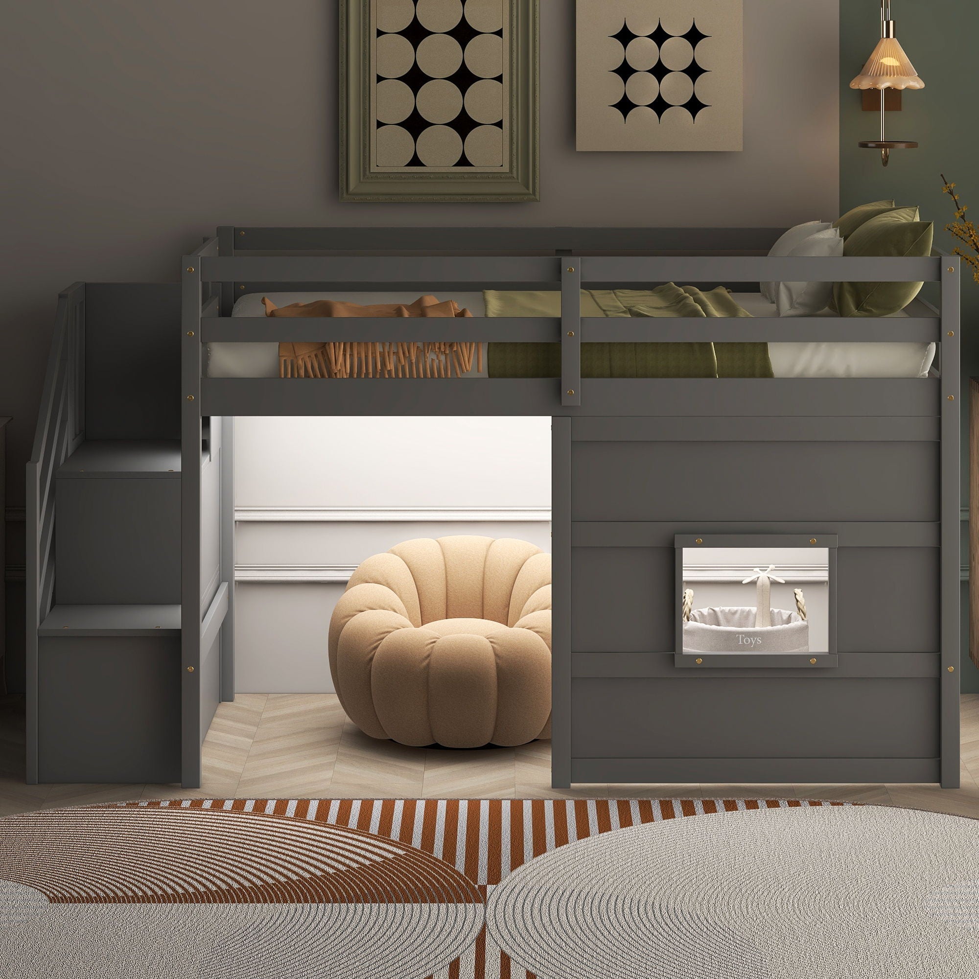 Loft Bed With Storage Staircase, Window & LED Light by Unique Piece Furniture