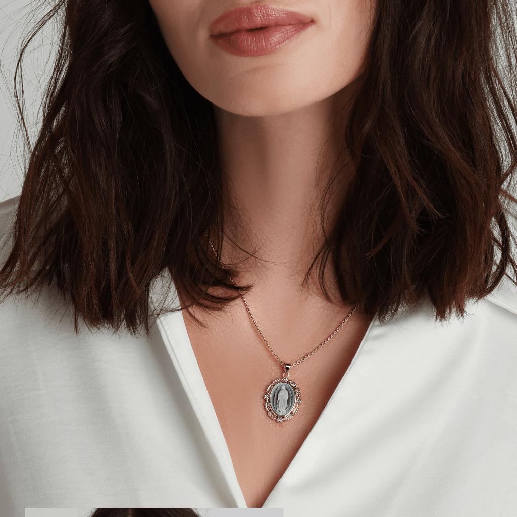 French Blue Cameo Mary Necklace by Joy Dravecky