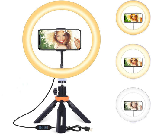 10" LED Ring Light, Selfie Ring Light with Stand and Phone Holder, 11 Brightness Levels (Refurbished) by DailySale
