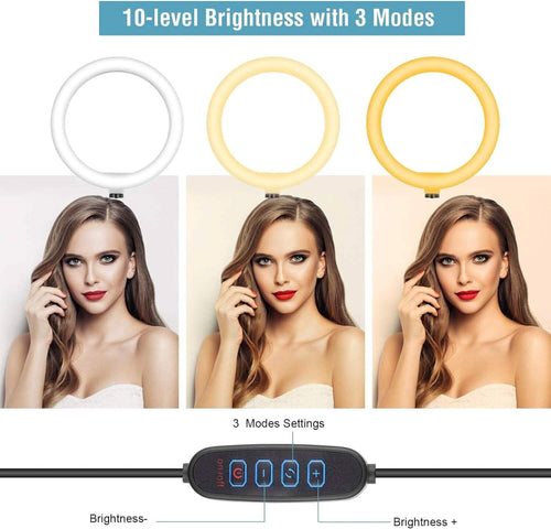 10" LED Ring Light, Selfie Ring Light with Stand and Phone Holder, 11 Brightness Levels (Refurbished) by DailySale