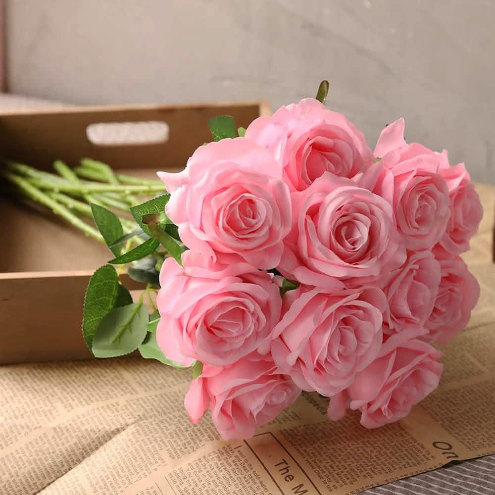 10-Pack: Nubry Artificial Silk Rose Flower Bouquet by DailySale