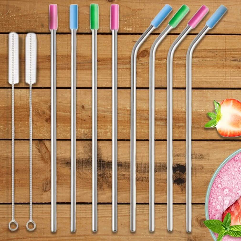10-Pack: Stainless Steel Extra Wide Drinking Straws with Colored Silicone Tops by DailySale