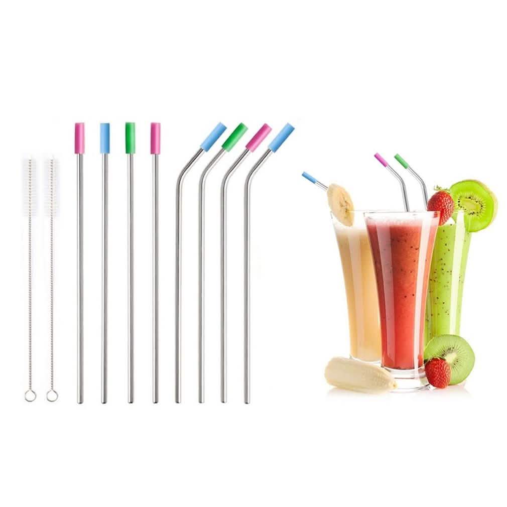 10-Pack: Stainless Steel Extra Wide Drinking Straws with Colored Silicone Tops by DailySale