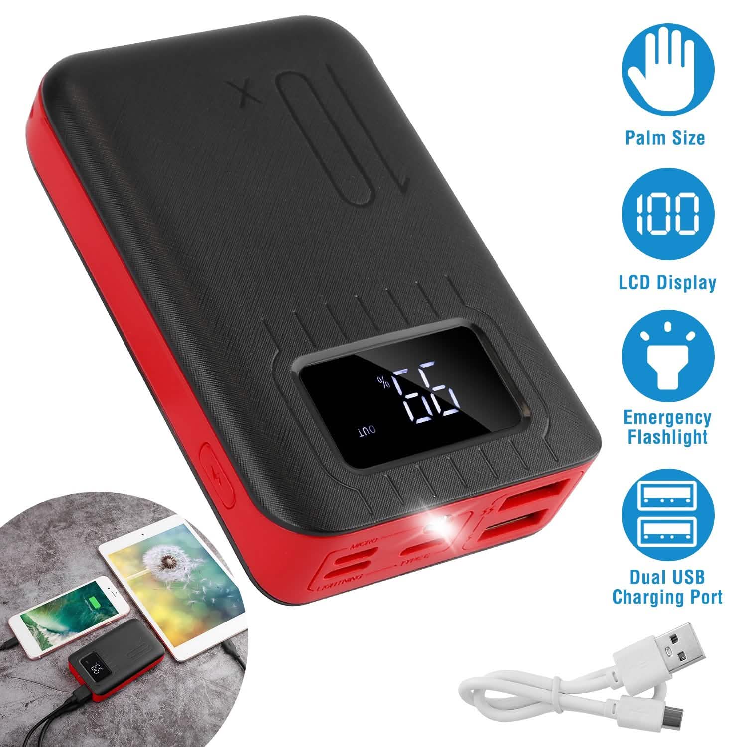 10000 mAh Portable Powerbank Dual USB Charger Port with LCD Display by DailySale