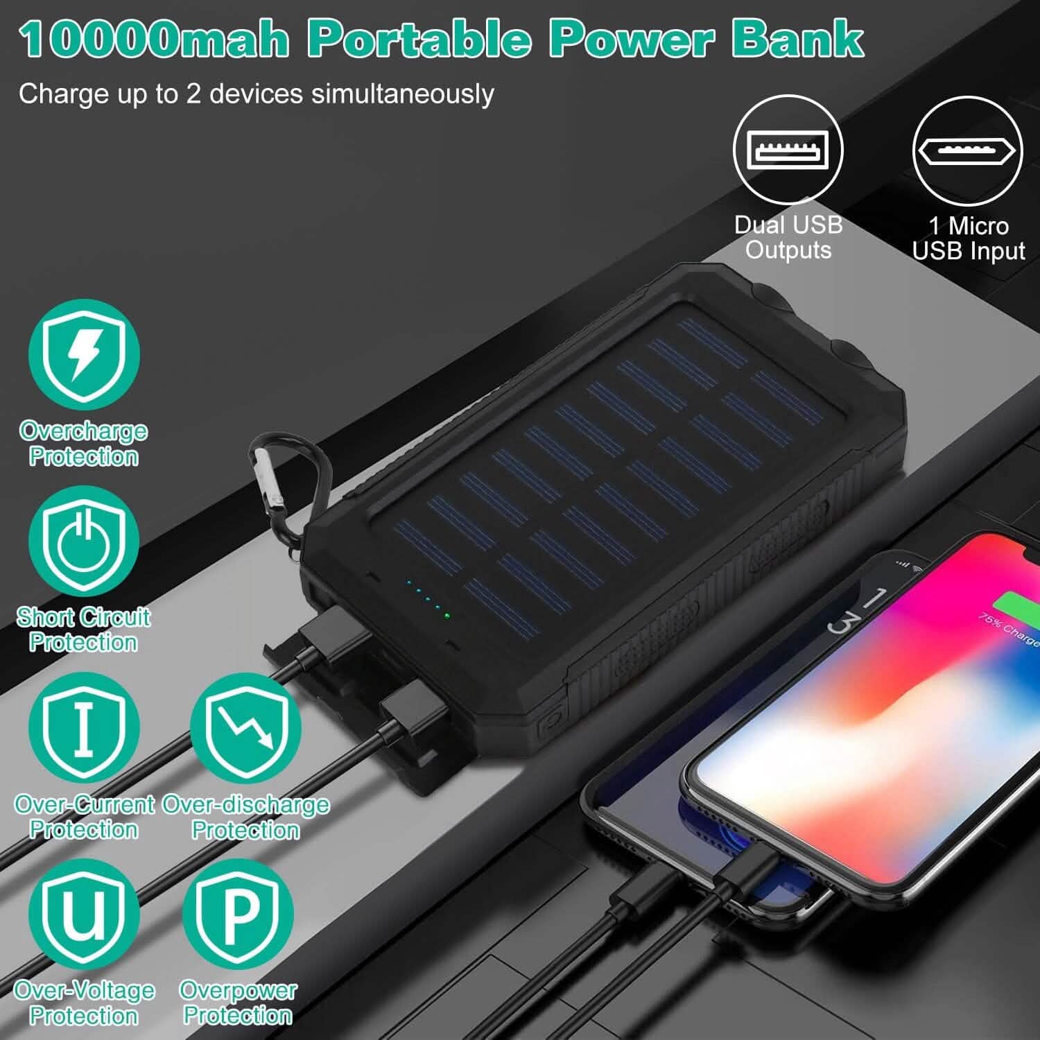 10000mAh Solar Power Bank External Battery Pack by DailySale