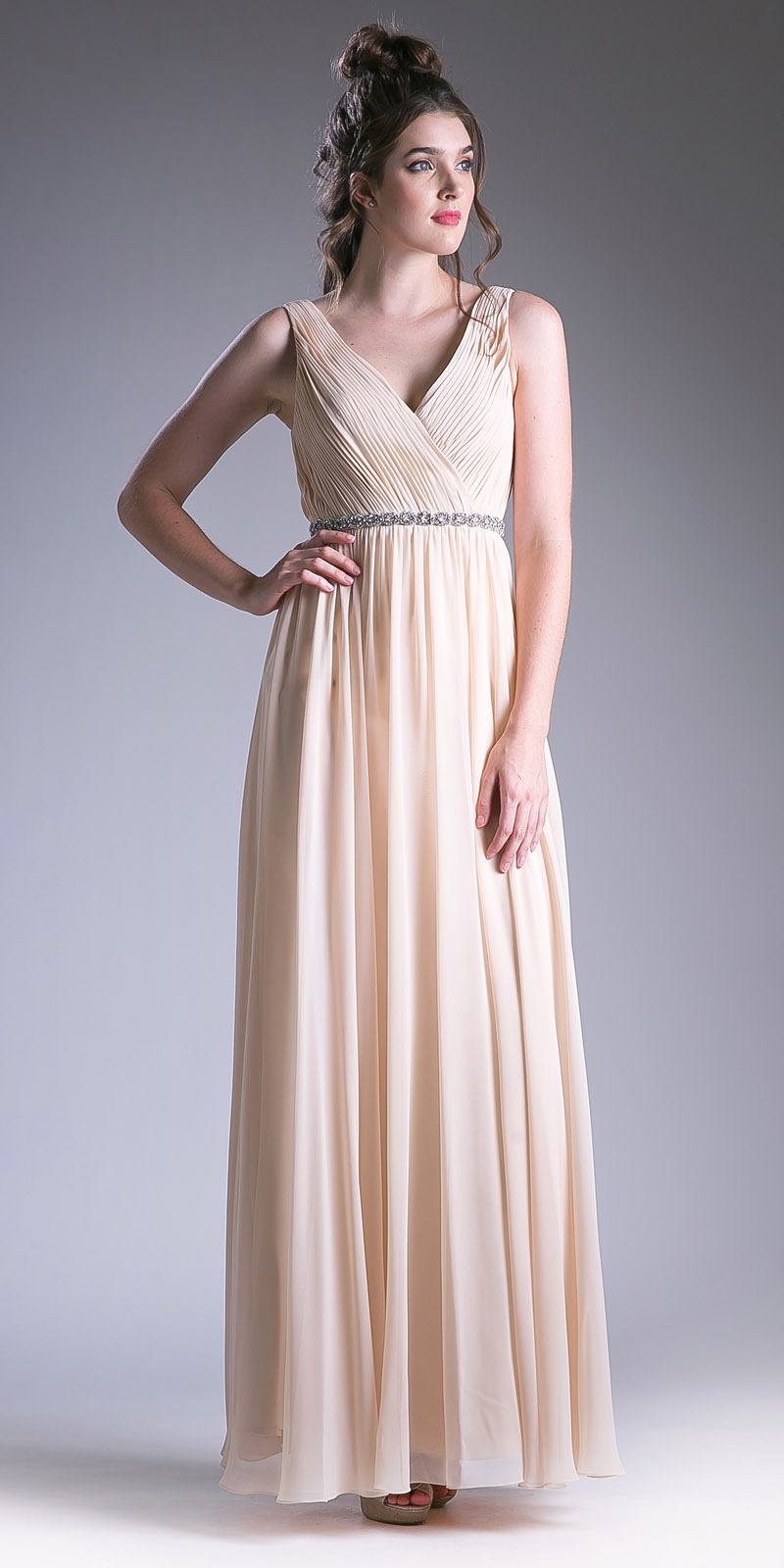 Cinderella Divine 1001 Ruched V-Neck A-line Long Chiffon Dress by DiscountDressShop
