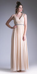 Cinderella Divine 1001 Ruched V-Neck A-line Long Chiffon Dress by DiscountDressShop
