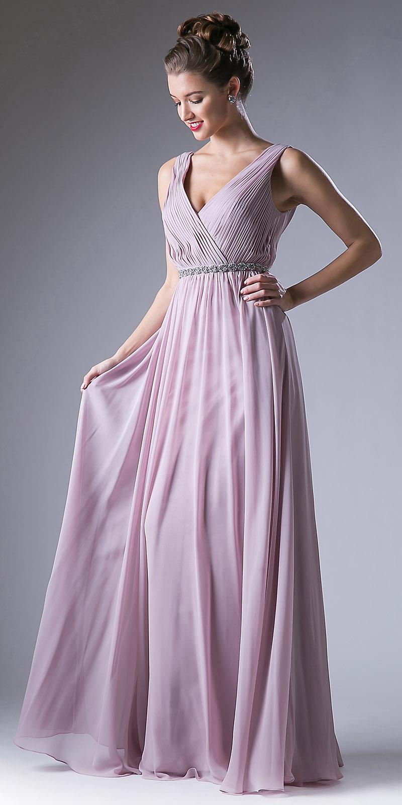 Cinderella Divine 1001 Ruched V-Neck A-line Long Chiffon Dress by DiscountDressShop