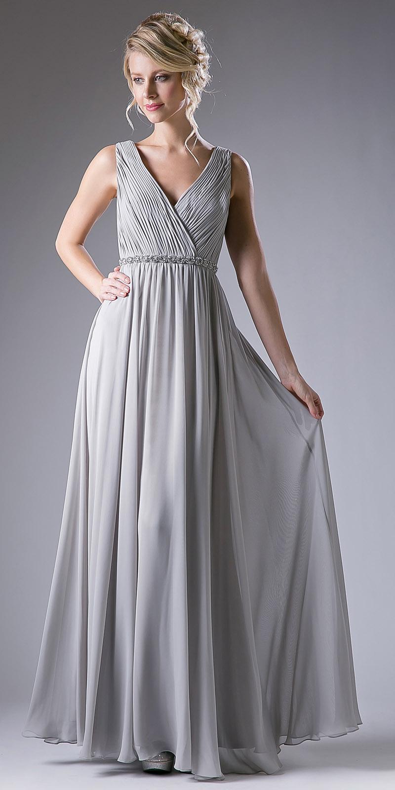 Cinderella Divine 1001 Ruched V-Neck A-line Long Chiffon Dress by DiscountDressShop