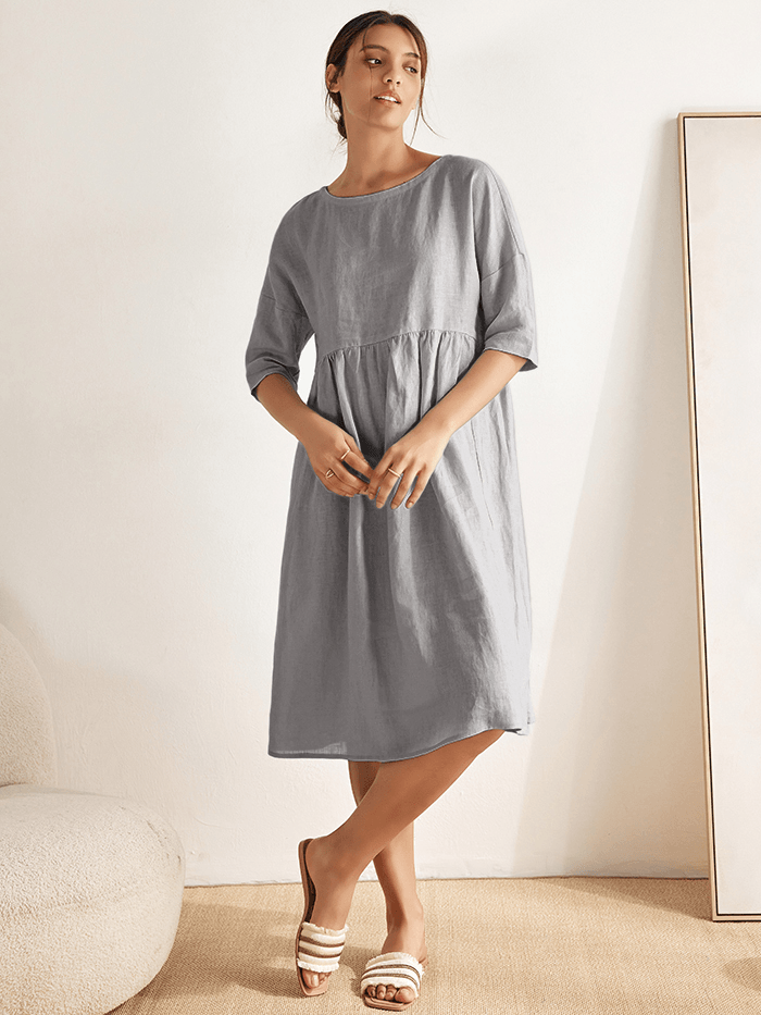 100% Linen A-Line Midi Dress VALENCIA by LINTICO