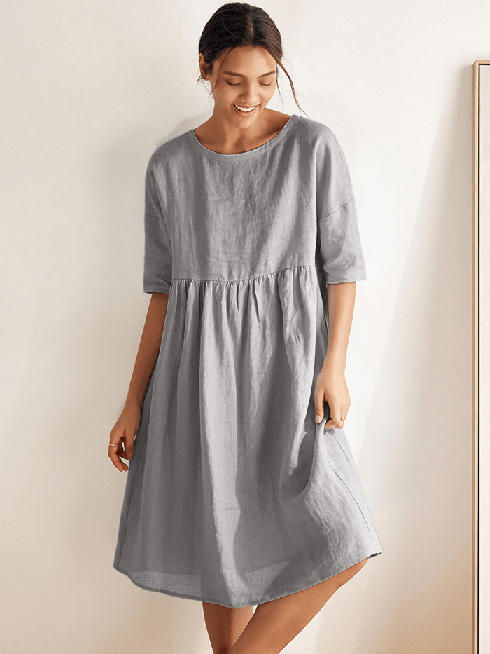 100% Linen A-Line Midi Dress VALENCIA by LINTICO