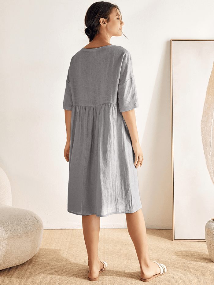 100% Linen A-Line Midi Dress VALENCIA by LINTICO