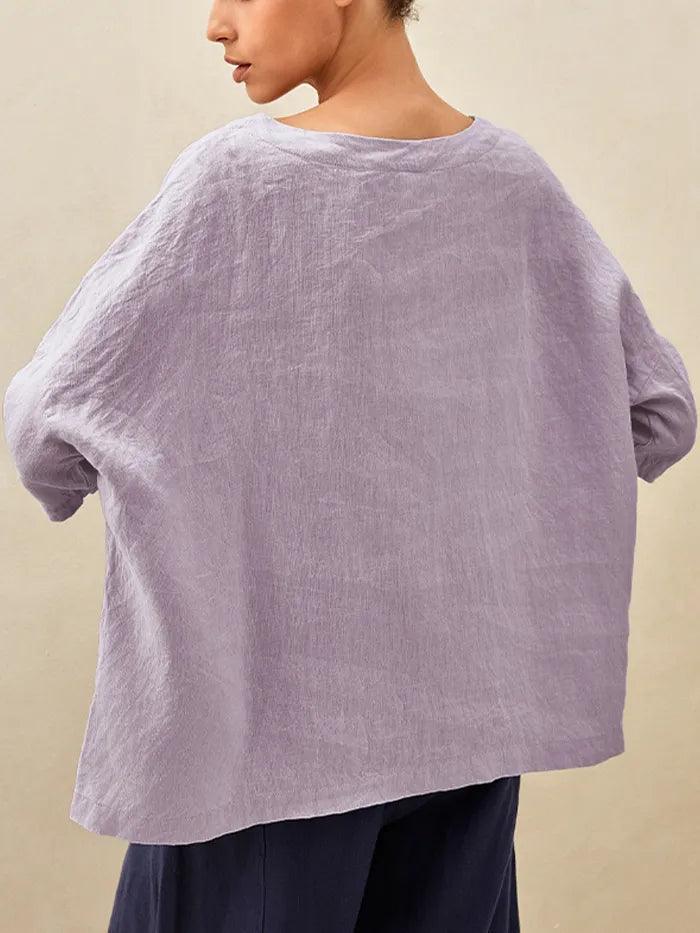 100% Linen Boatneck 3/4 Length Sleeve Top AURORA by LINTICO