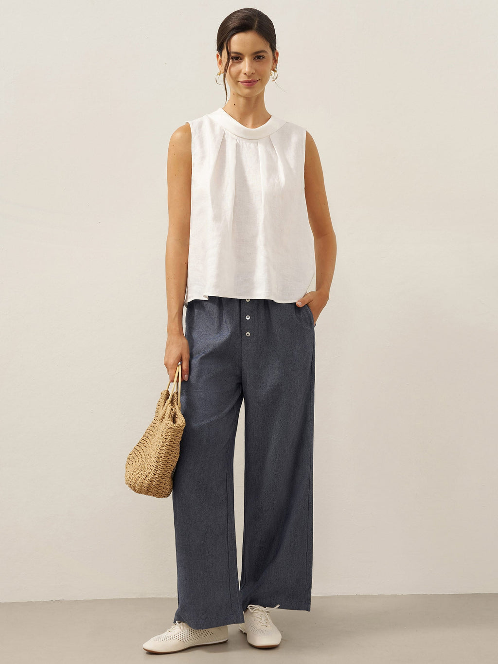 100% Linen Structured Collar Sleeveless Blouse BLAIR by LINTICO