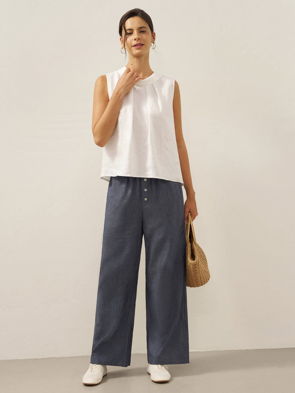 100% Linen Structured Collar Sleeveless Blouse BLAIR by LINTICO