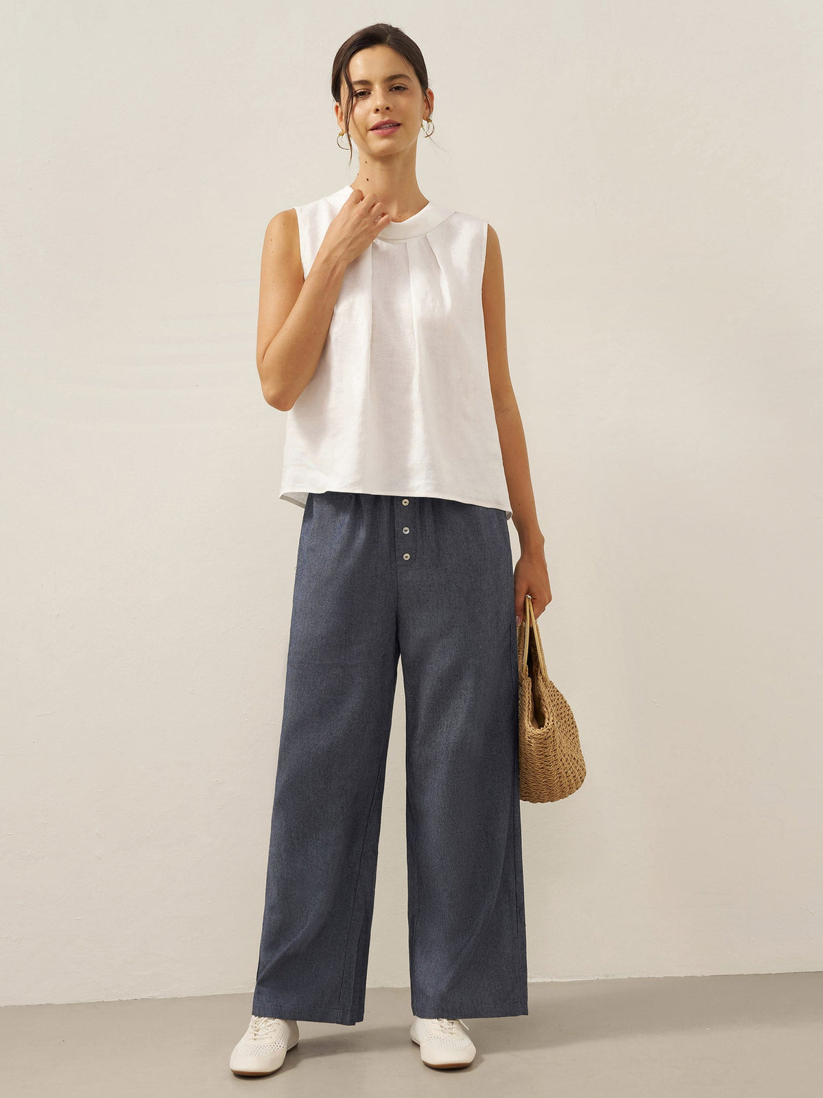 100% Linen Structured Collar Sleeveless Blouse BLAIR by LINTICO
