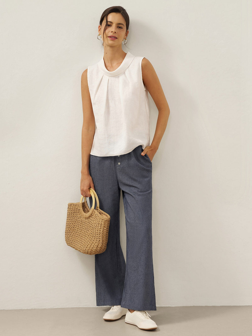 100% Linen Structured Collar Sleeveless Blouse BLAIR by LINTICO
