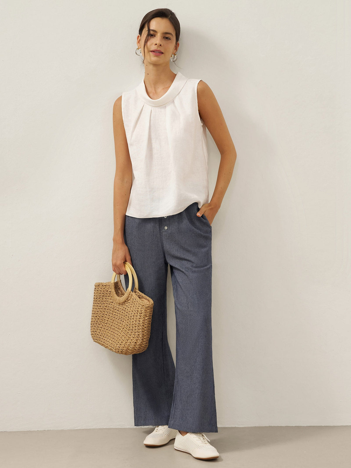 100% Linen Structured Collar Sleeveless Blouse BLAIR by LINTICO