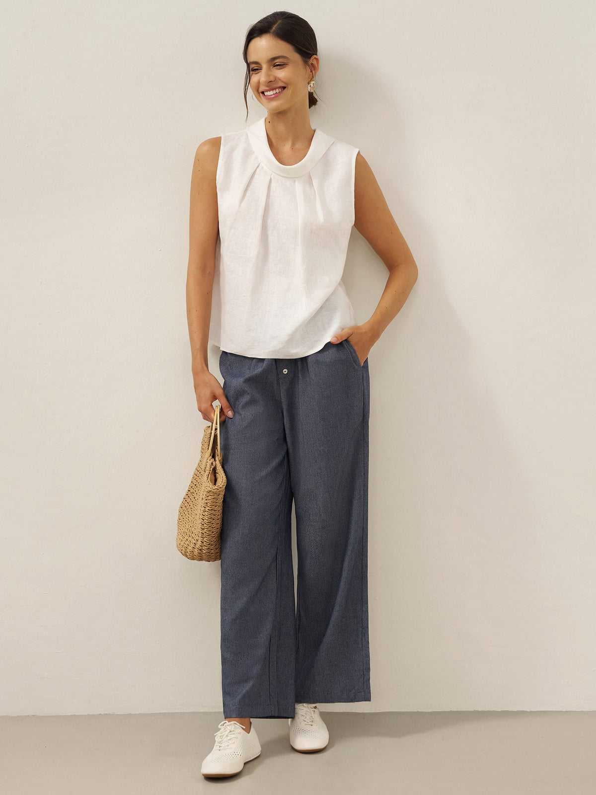 100% Linen Structured Collar Sleeveless Blouse BLAIR by LINTICO