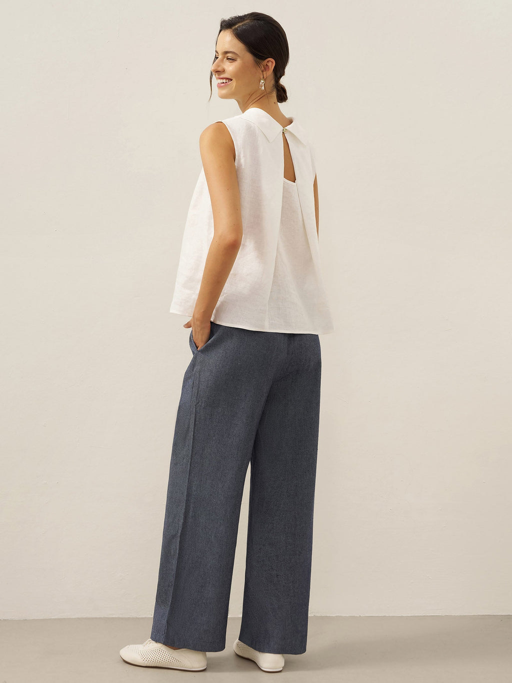 100% Linen Structured Collar Sleeveless Blouse BLAIR by LINTICO