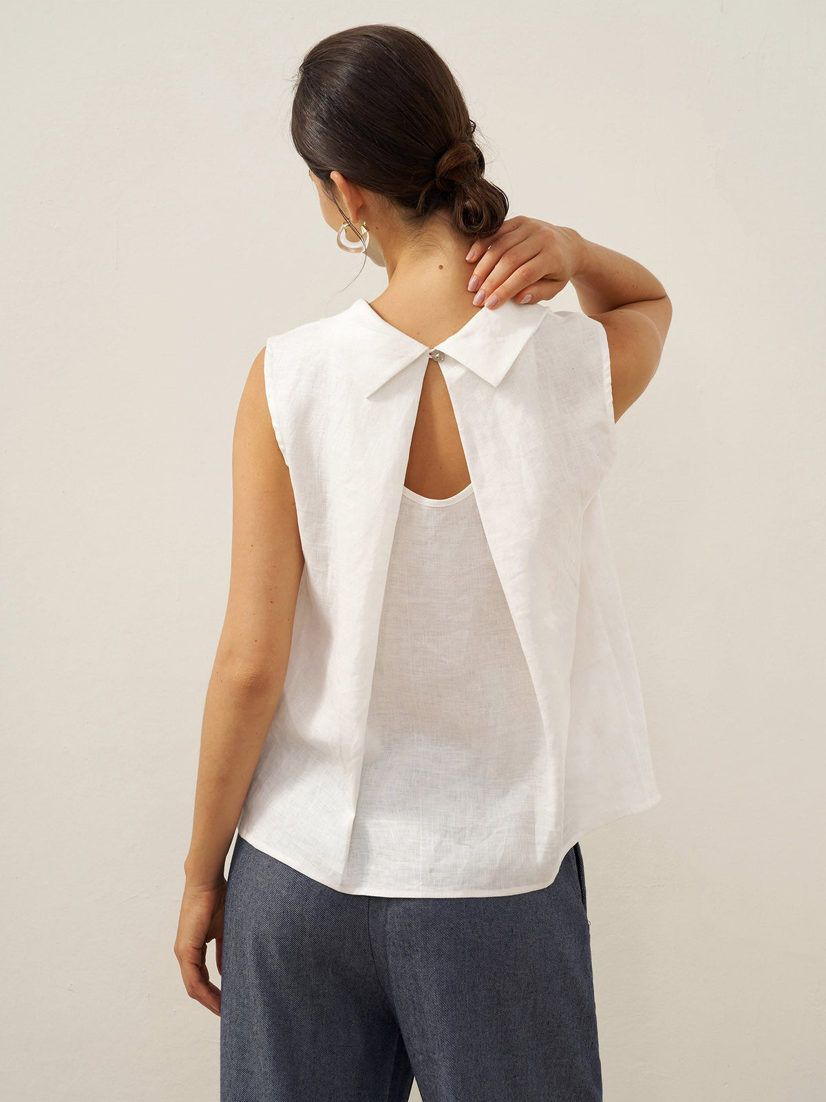 100% Linen Structured Collar Sleeveless Blouse BLAIR by LINTICO