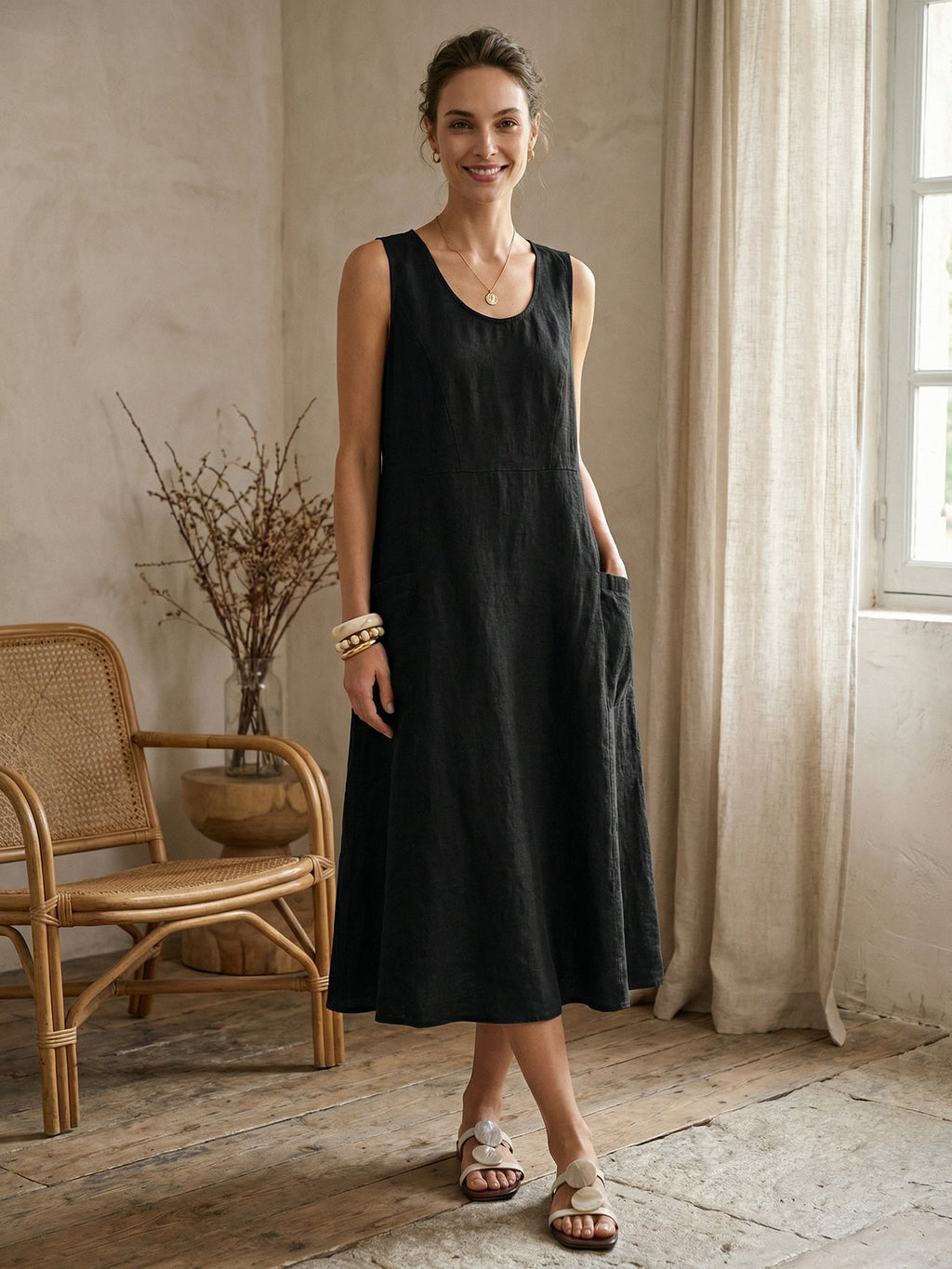100% Linen Swing Beach Tank Dress GIANA by LINTICO