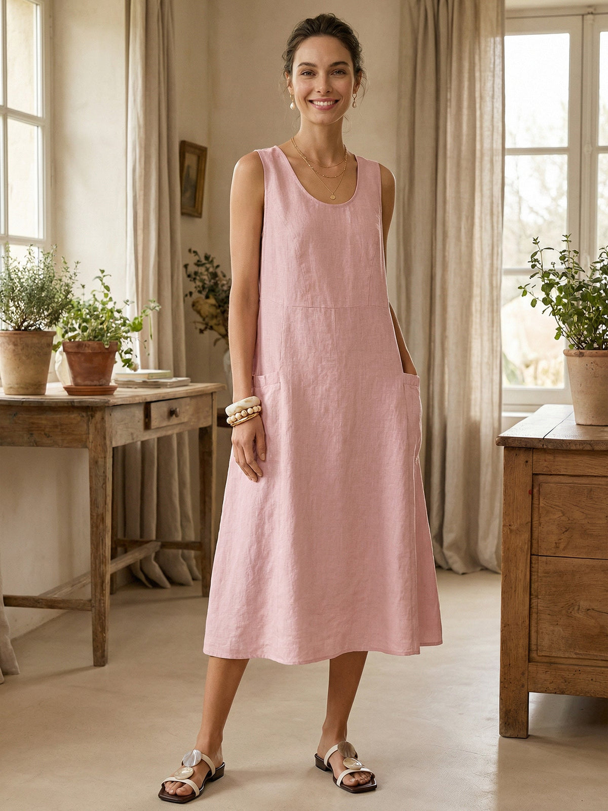 100% Linen Swing Beach Tank Dress GIANA by LINTICO