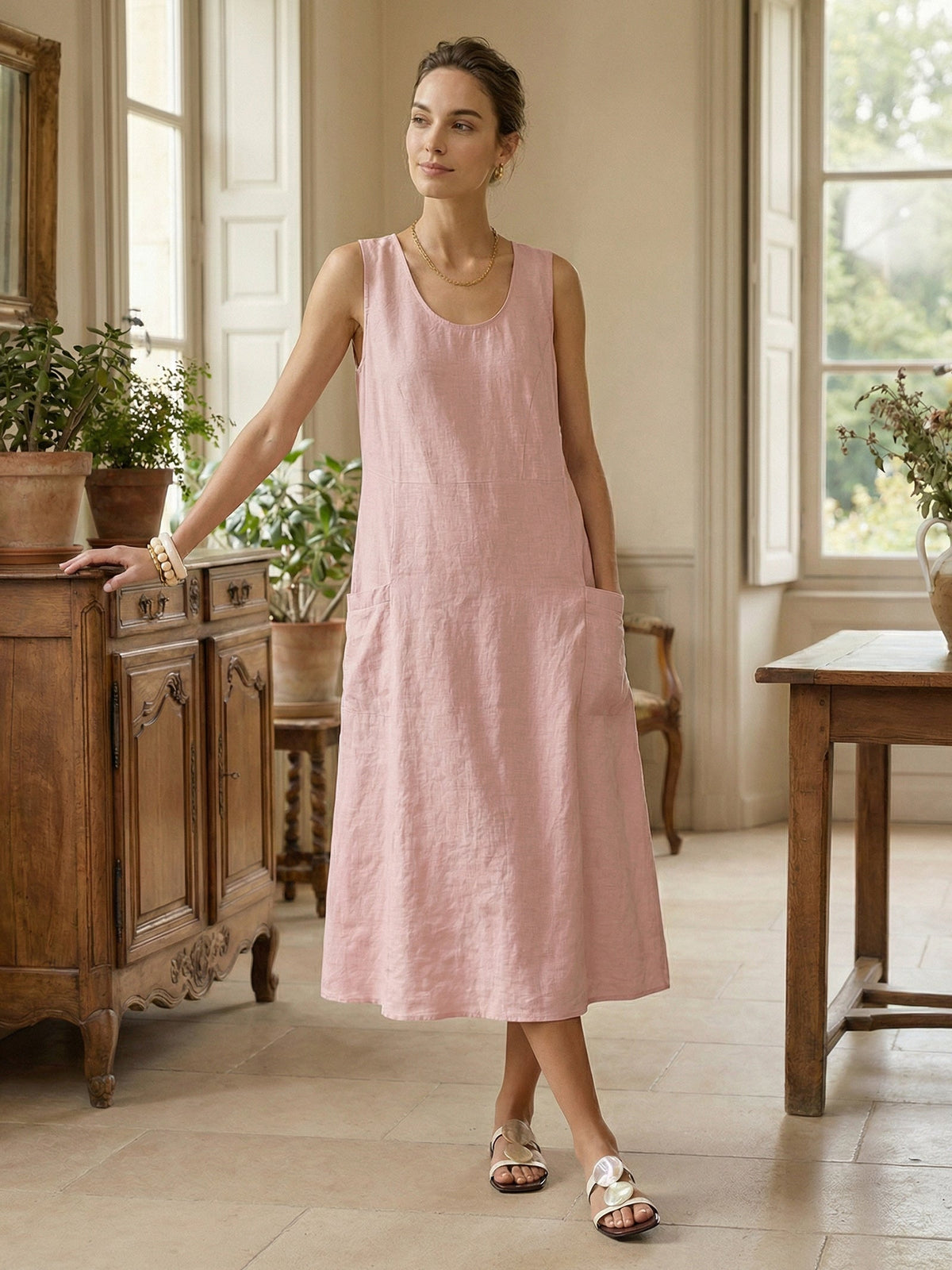 100% Linen Swing Beach Tank Dress GIANA by LINTICO