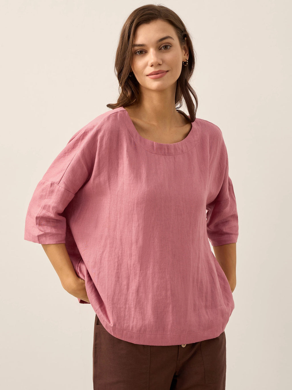 100% Linen Boatneck 3/4 Length Sleeve Top AURORA by LINTICO