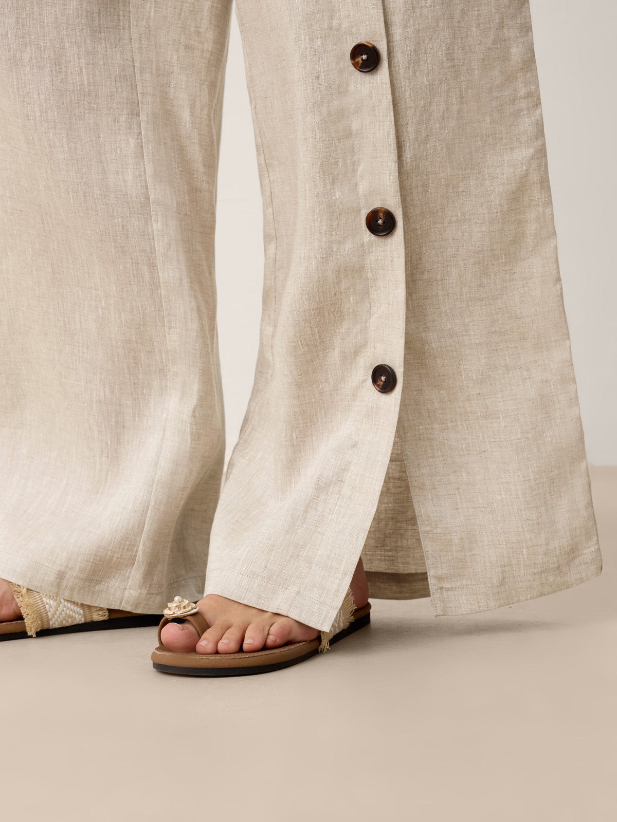 100% Linen Buttoned Slit-Hem Pants KATYA by LINTICO